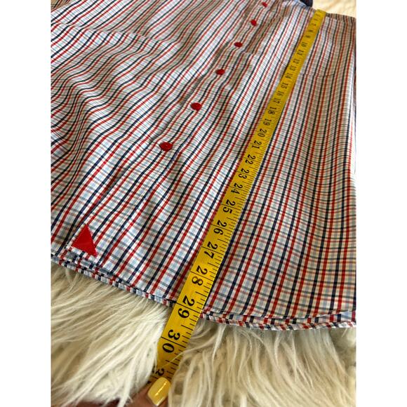 UNTUCKit Plaid Tommasi Wrinkle Free Regular Fit Button Down Shirt Red Blue Large - Picture 10 of 10